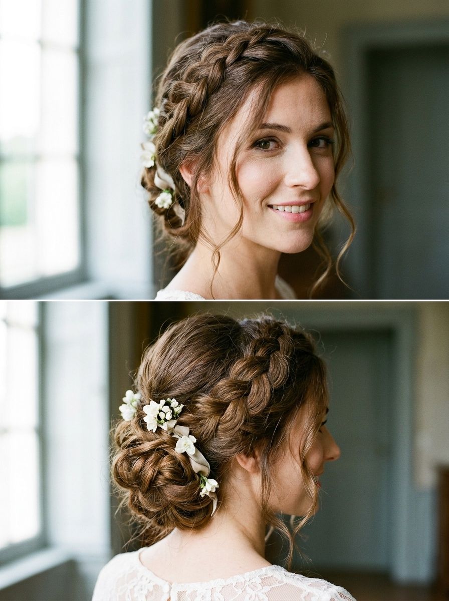 Geflochtene Hochsteckfrisur mit weicher Front - Flechtfrisuren Hochzeit